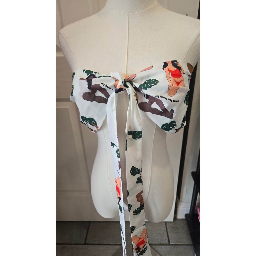 SHEIN X My Body My Rules Graphic Bow Front Tube Top White XS Smocked Bandeau
